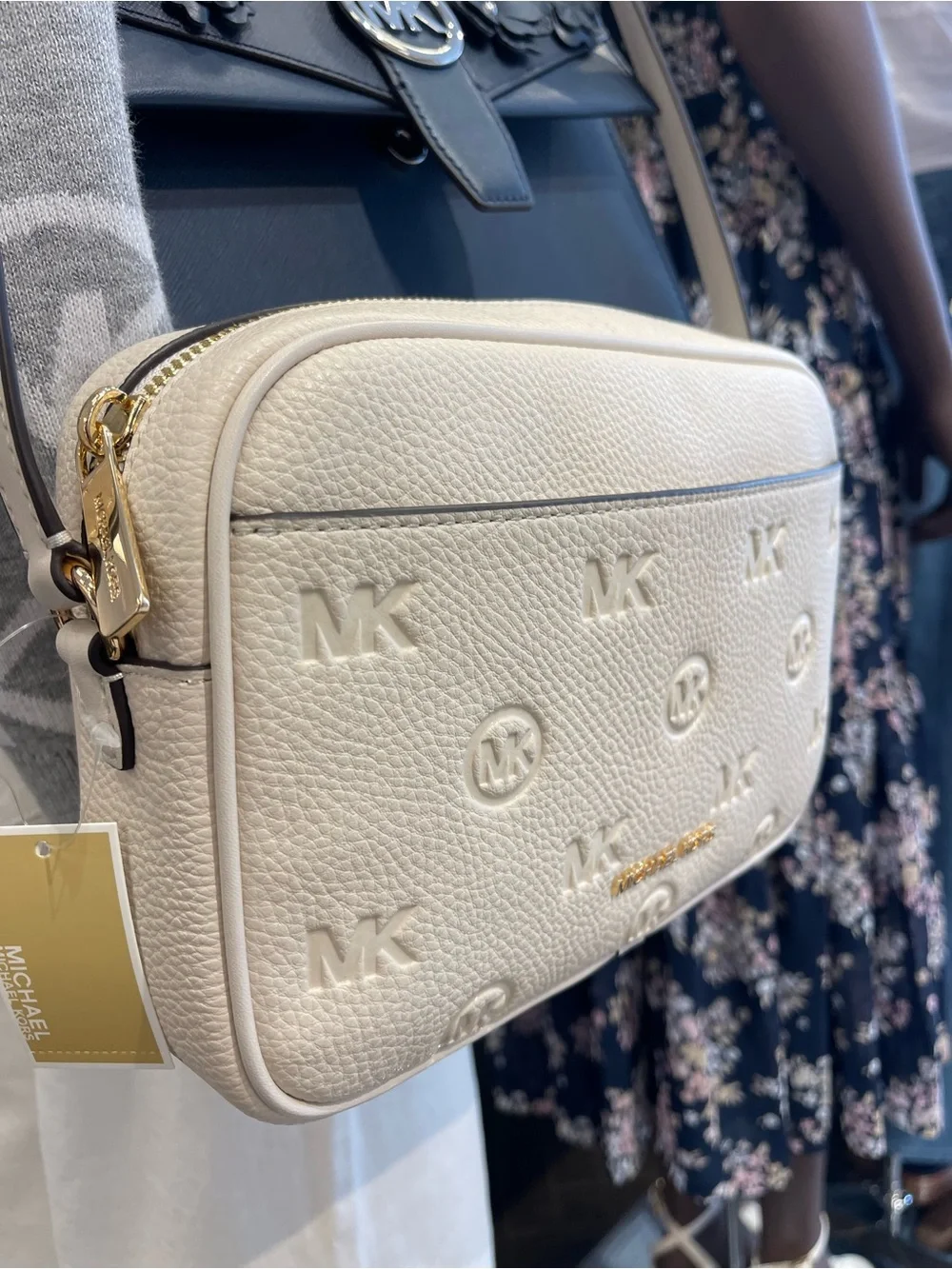 Michael Kors Jet Set Travel Large Logo Debossed EW Camera Crossbody Bag Lt Cream